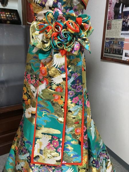 Kimono Dress Green Uchikake [Crane-Floral]41