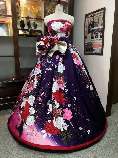 Kimono Dress Purple Furisode [Floral]1
