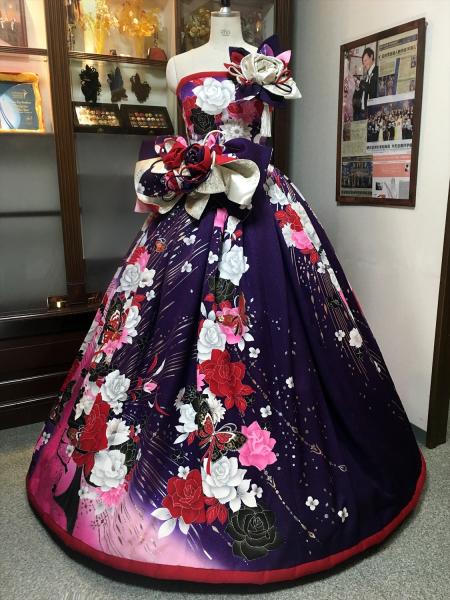 Kimono Dress Purple Furisode [Floral]19