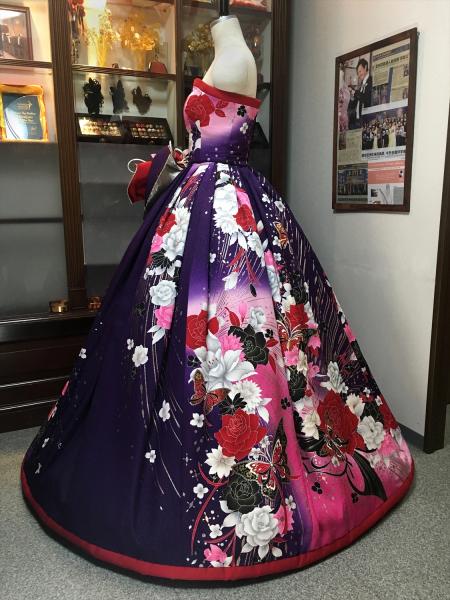 Kimono Dress Purple Furisode [Floral]14