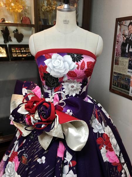 Kimono Dress Purple Furisode [Floral]2