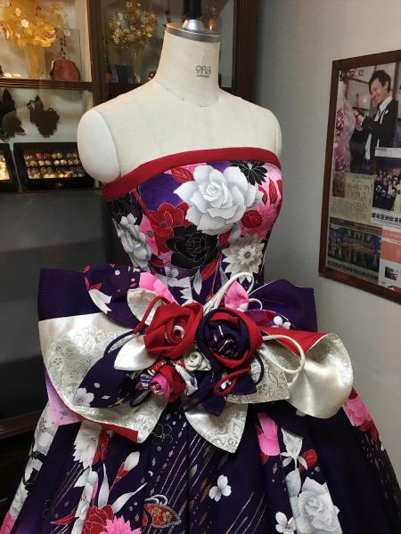 Kimono Dress Purple Furisode [Floral]4