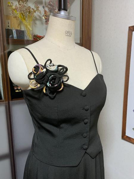 着物ドレス 黒・水色 留袖 2ピース [花]21