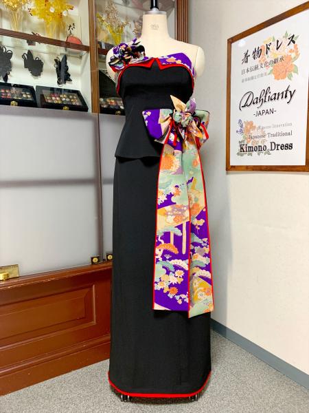 Japanese Kimono Dress Black Furisode [Floral]1