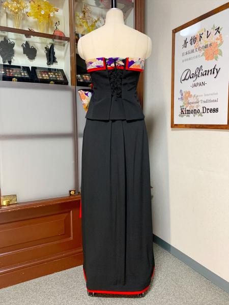 Japanese Kimono Dress Black Furisode [Floral]10