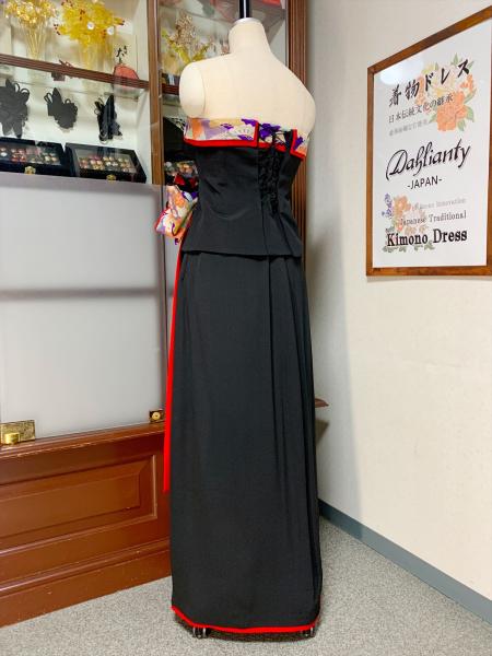 Japanese Kimono Dress Black Furisode [Floral]11