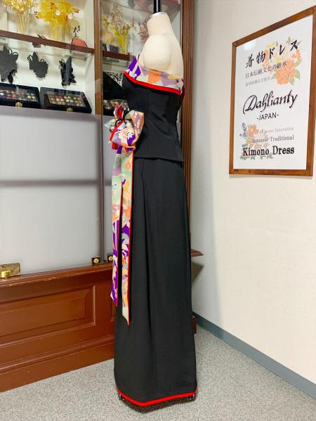 Japanese Kimono Dress Black Furisode [Floral]12