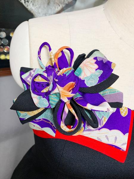 Japanese Kimono Dress Black Furisode [Floral]3