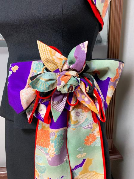 Japanese Kimono Dress Black Furisode [Floral]4