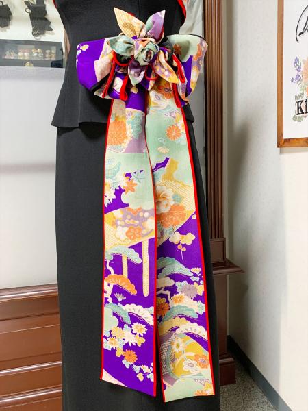 Japanese Kimono Dress Black Furisode [Floral]5