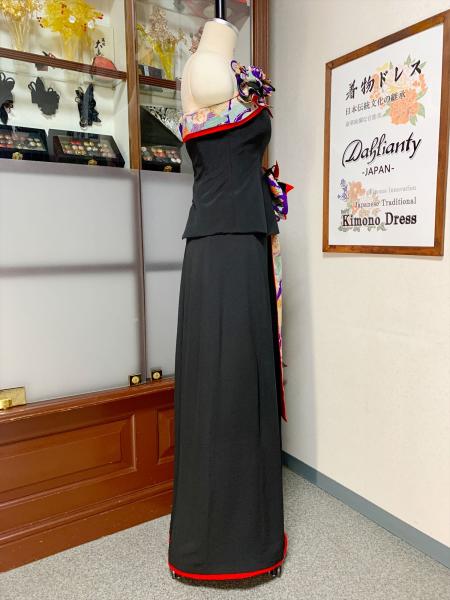 Japanese Kimono Dress Black Furisode [Floral]8