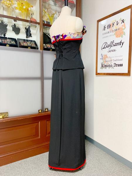 Japanese Kimono Dress Black Furisode [Floral]9