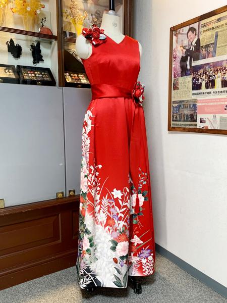 Japanese Kimono Dress Furisode One piece type [Floral]8