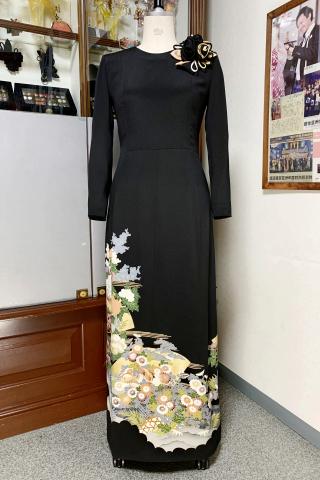 Japanese Tomesode Dress Dark green One piece [Flower]