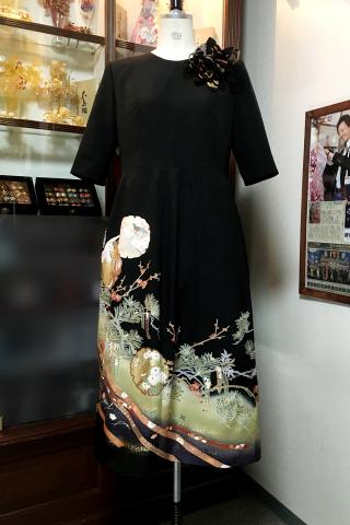 留袖ドレス 黒 ワンピースタイプ [花]