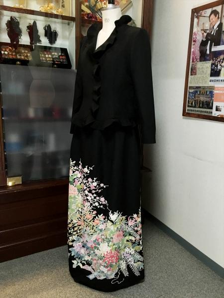 留袖ドレス 黒 2ピースタイプ [花]14