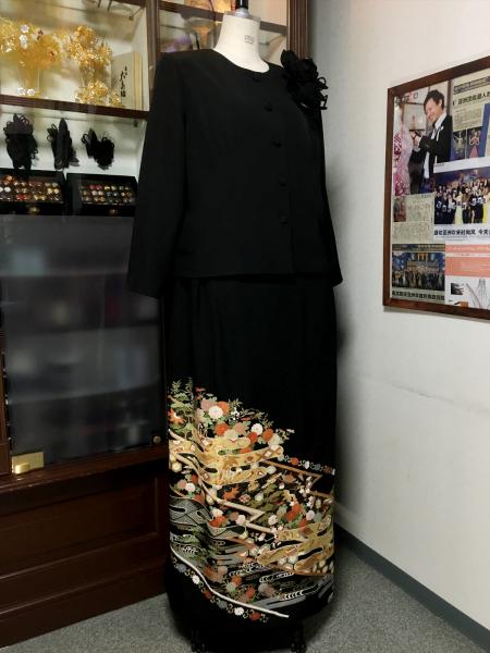 留袖ドレス 黒 2ピースタイプ [花]4