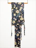 No.09010帯 紺 [花] 綿<br>中古の帯