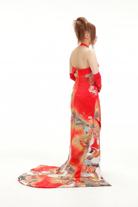 Kimono Dress Red Uchikake [Crane,Floarl]3