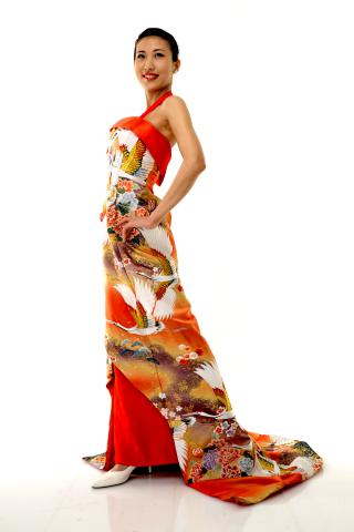 Japanese Kimono Dress Uchikake [Crane,Floral]