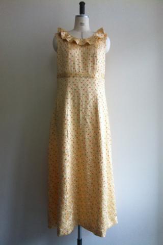 Japanese Kimono Dress Champagne Gold Komon-tie-dyed [Polka dots]