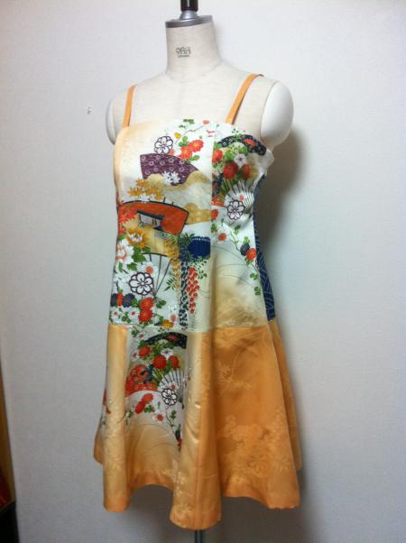 Kimono Dress Orange Komon-Short [Floral,Fan]2