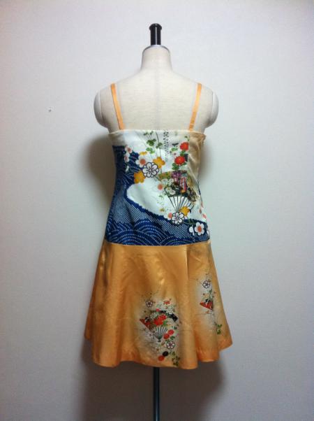 Kimono Dress Orange Komon-Short [Floral,Fan]4