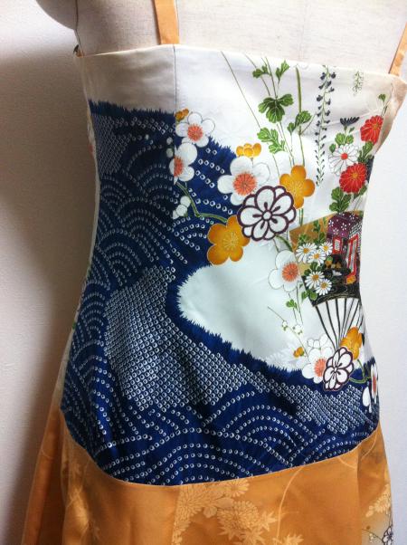Kimono Dress Orange Komon-Short [Floral,Fan]5