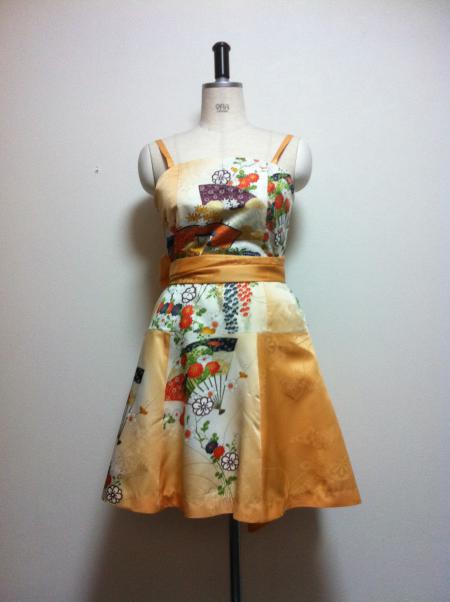 Kimono Dress Orange Komon-Short [Floral,Fan]10