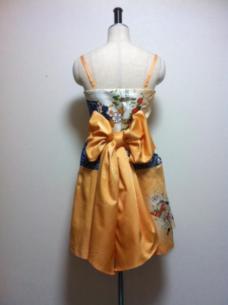 Kimono Dress Orange Komon-Short [Floral,Fan]11