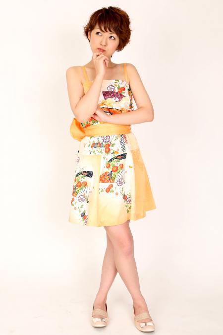 Kimono Dress Orange Komon-Short [Floral,Fan]13