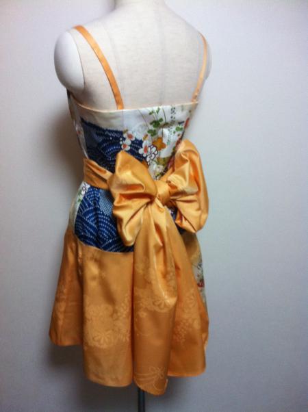 Kimono Dress Orange Komon-Short [Floral,Fan]12