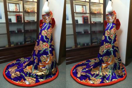 Kimono Dress Red-Blue Uchikake [Crane-Floral]31