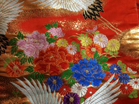 Kimono Dress Red-Blue Uchikake [Crane-Floral]30