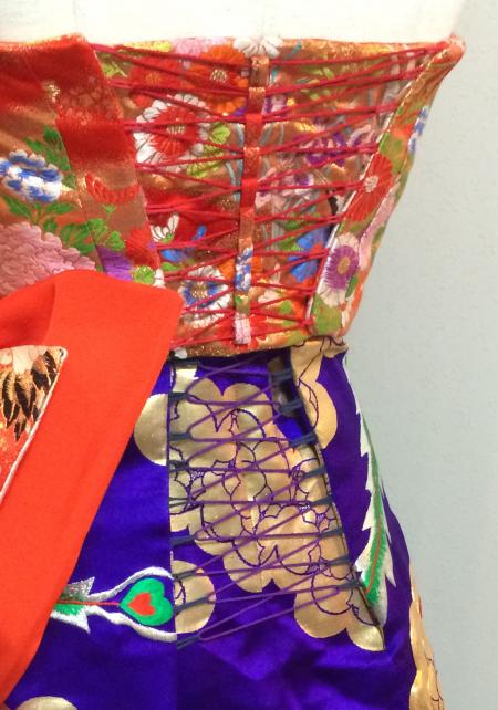Kimono Dress Red-Blue Uchikake [Crane-Floral]12