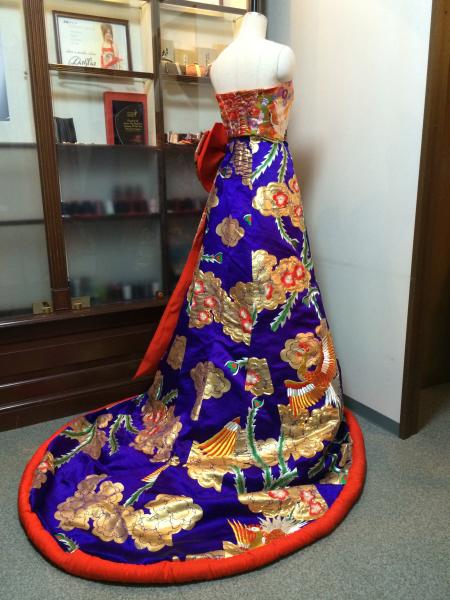 Kimono Dress Red-Blue Uchikake [Crane-Floral]13
