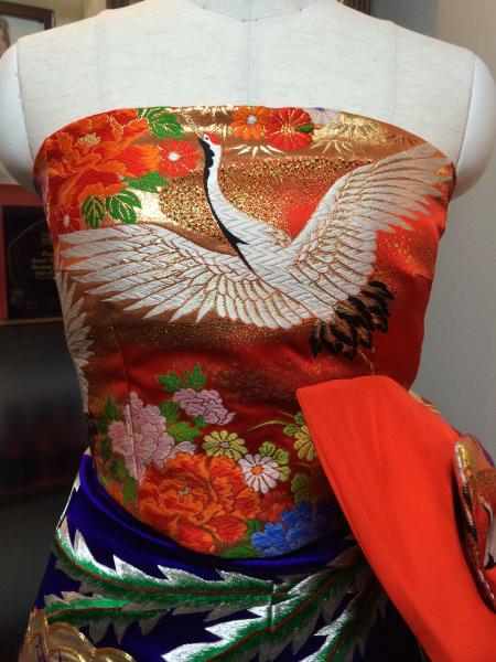 Kimono Dress Red-Blue Uchikake [Crane-Floral]2