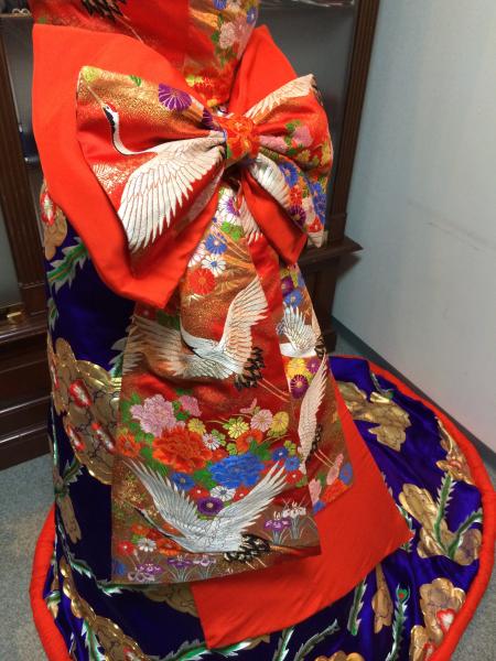 Kimono Dress Red-Blue Uchikake [Crane-Floral]6
