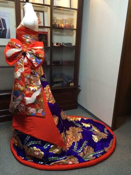 Kimono Dress Red-Blue Uchikake [Crane-Floral]7