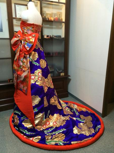 Kimono Dress Red-Blue Uchikake [Crane-Floral]8