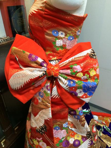 Kimono Dress Red-Blue Uchikake [Crane-Floral]9