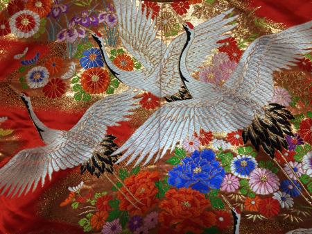 Kimono Dress Red-Blue Uchikake [Crane-Floral]29