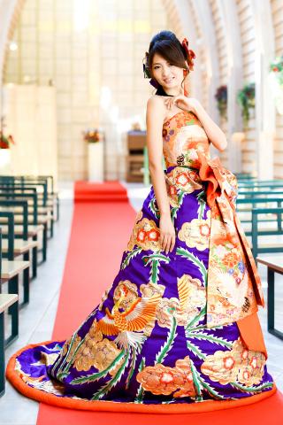 Japanese Kimono Dress Uchikake [Crane-Floral]