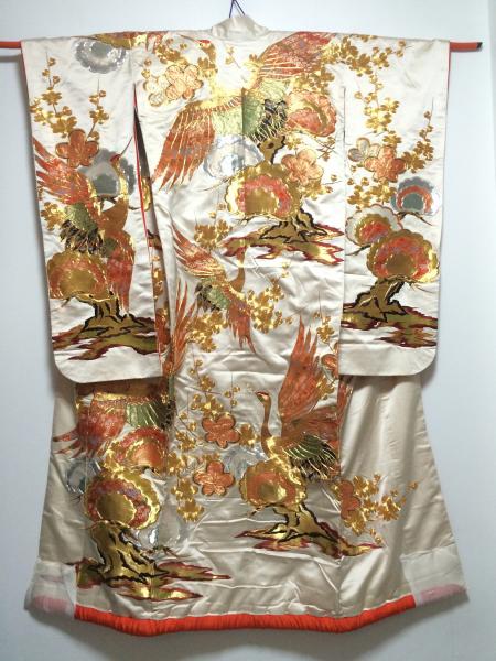 Kimono Dress Beige Uchikake & White kimono [Crane]24