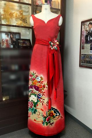 着物ドレス 赤 振袖 [花]