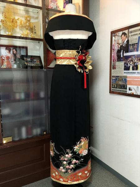 着物ドレス 黒 留袖 [花]10