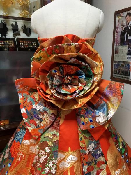 Kimono Dress Orange Uchikake [Bird,Floral]10