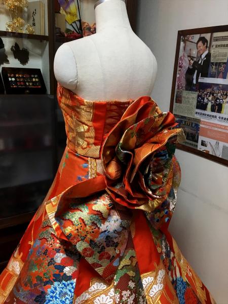 Kimono Dress Orange Uchikake [Bird,Floral]13