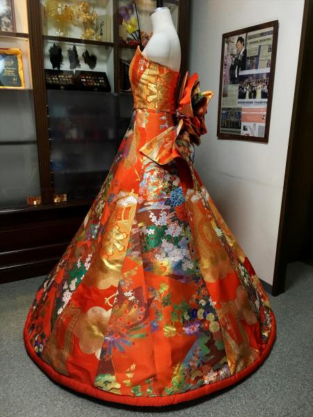 Kimono Dress Orange Uchikake [Bird,Floral]14