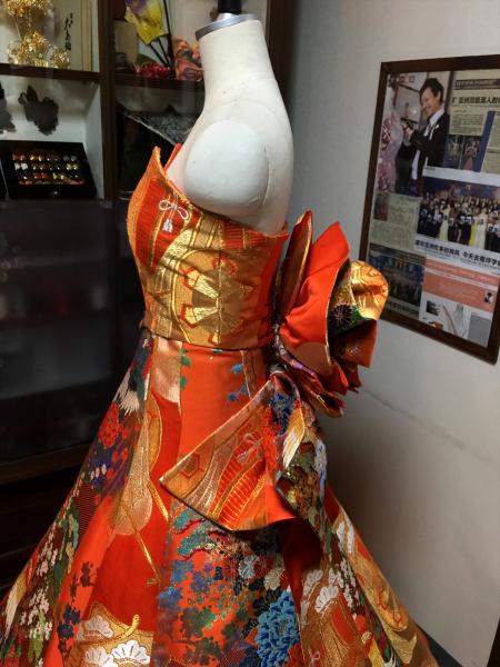 Kimono Dress Orange Uchikake [Bird,Floral]15